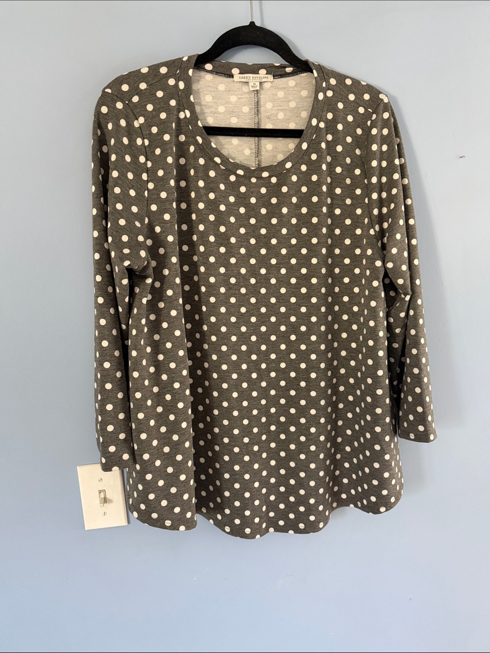 Green Envelope Gray Polka Dot Long Sleeve Tee